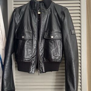 Belstaff Vintage Black Leather Bomber Jacket